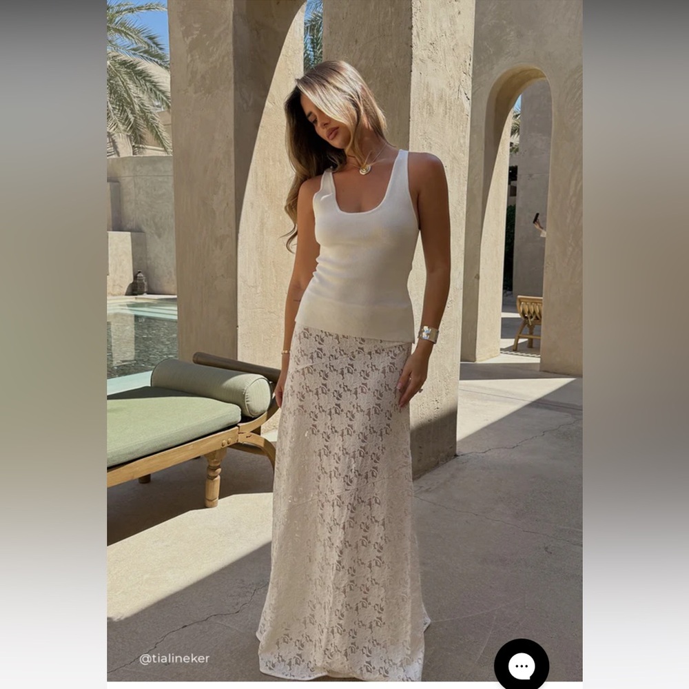 DISSH Cream Lace Slip Maxi Skirt